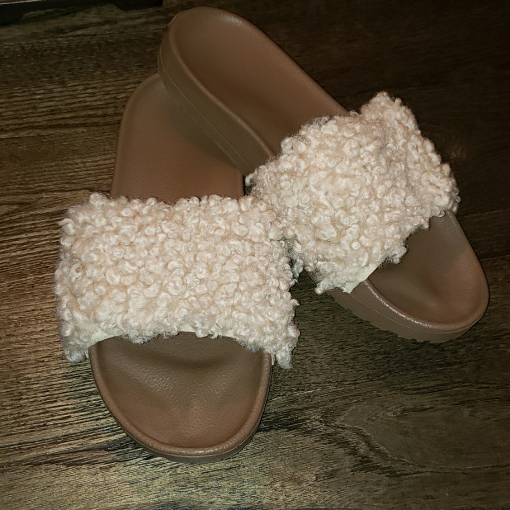 New Ugg Royale Natural Toscana Fur Curly Shearling Slide Slippers Size 8 - Picture 2 of 12